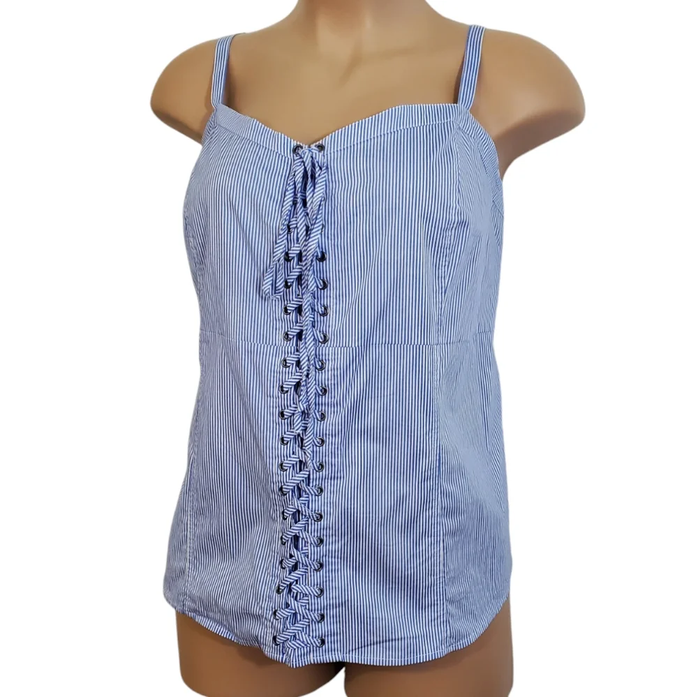 TORRID  ( 5X ) Blue Striped Poplin Lace-Up Cami Corset Eyelets Lace-up  Zip Top - Picture 3 of 13